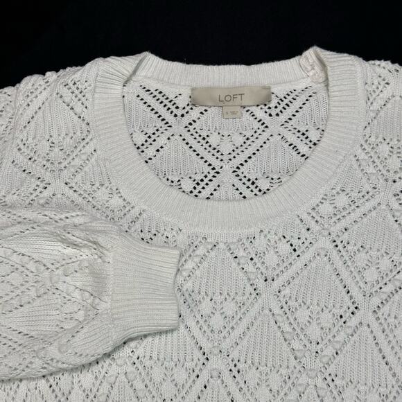 Loft Womens Open Knit Balloon Sleeve Crew Neck Pullover Sweater Size Small - Picture 3 of 7